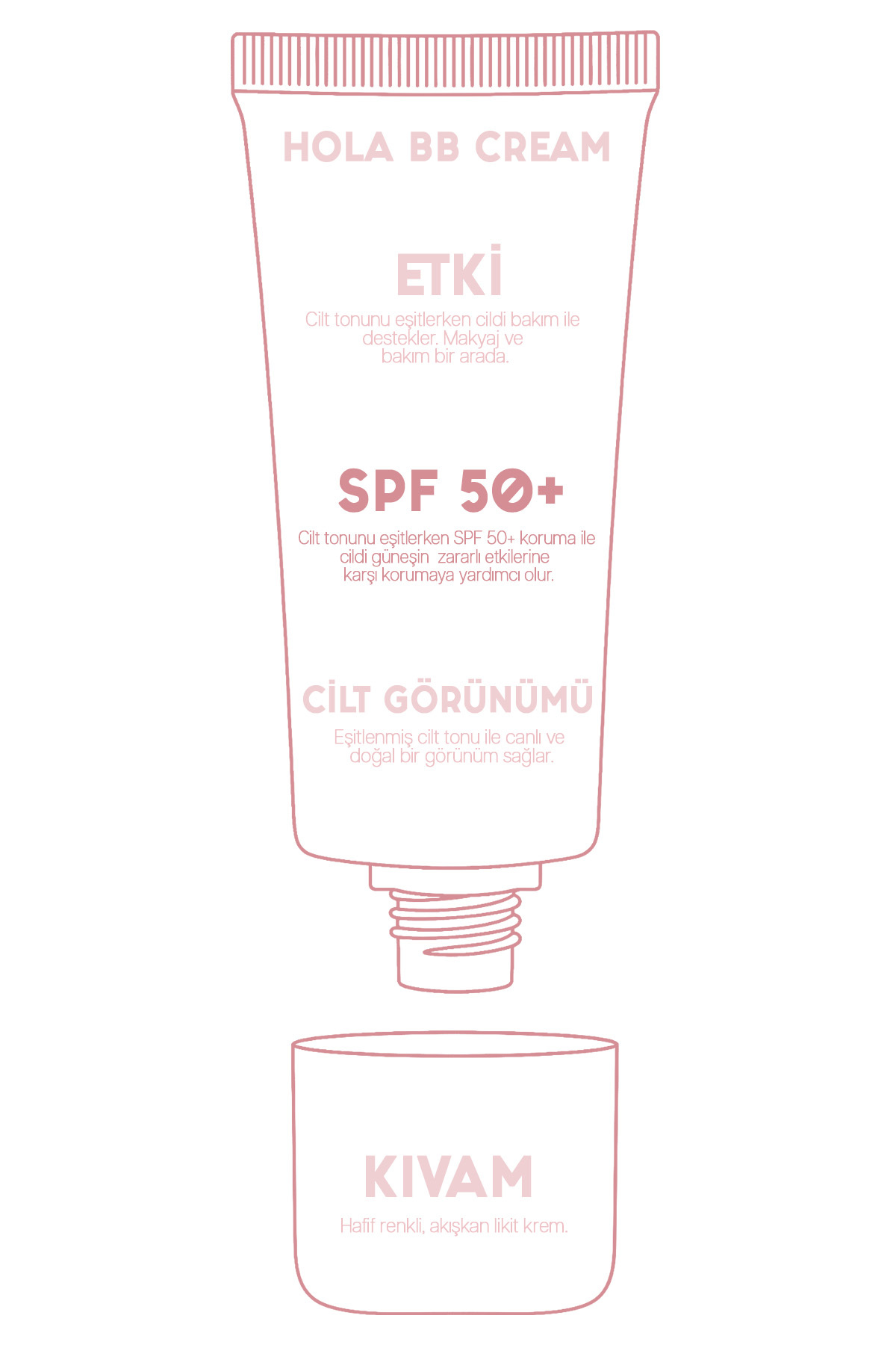 کرم BB | SPF50+ UVA/UVB PA ++++ | پوشش روشن و شبنم مانند | صورتی روشن — صورتی bbkrem — تصویر 4 از 8