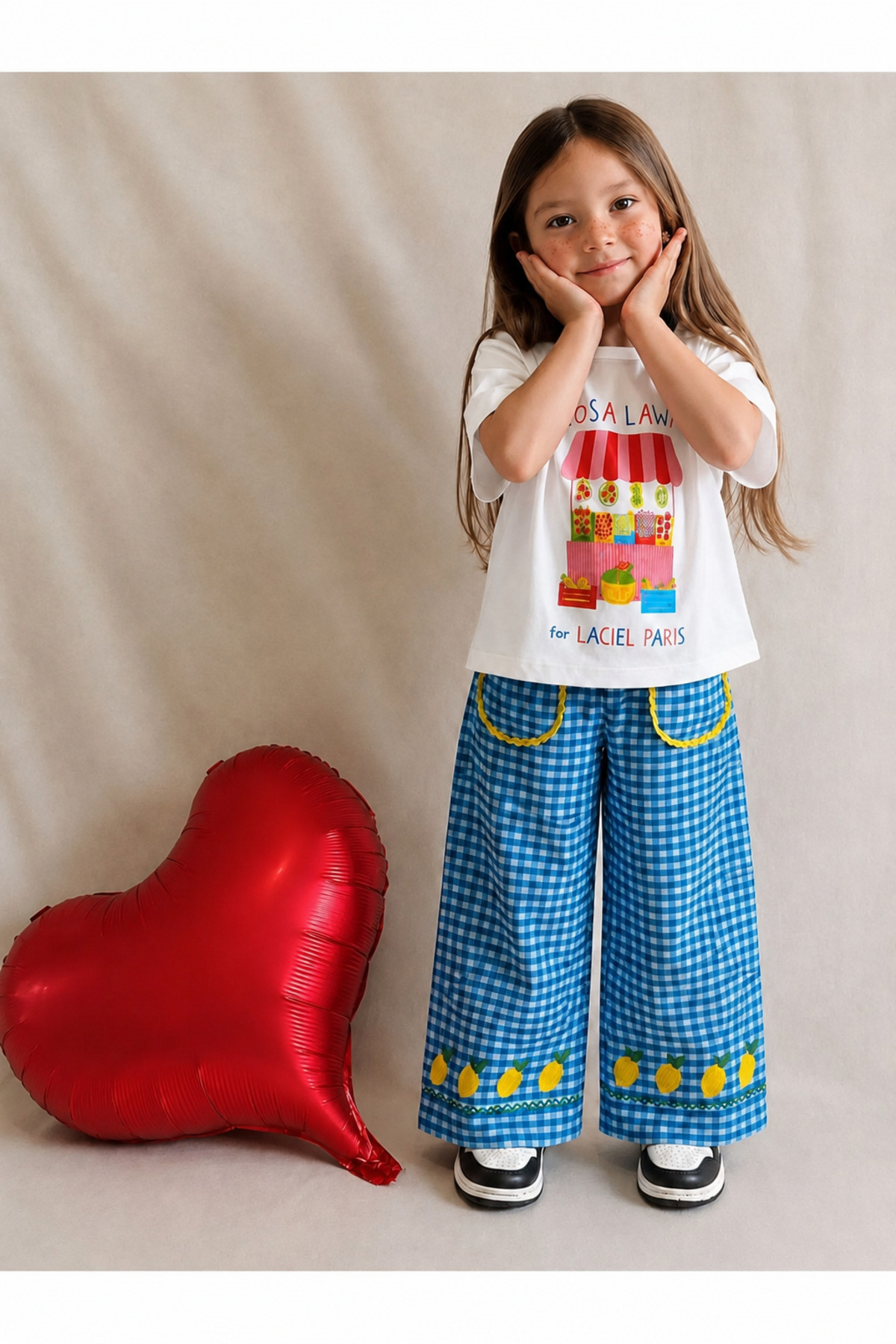 Laciel Prs Laciel Girls' Lemon Embroidered Colorful Top and Bottom Set - White Collar