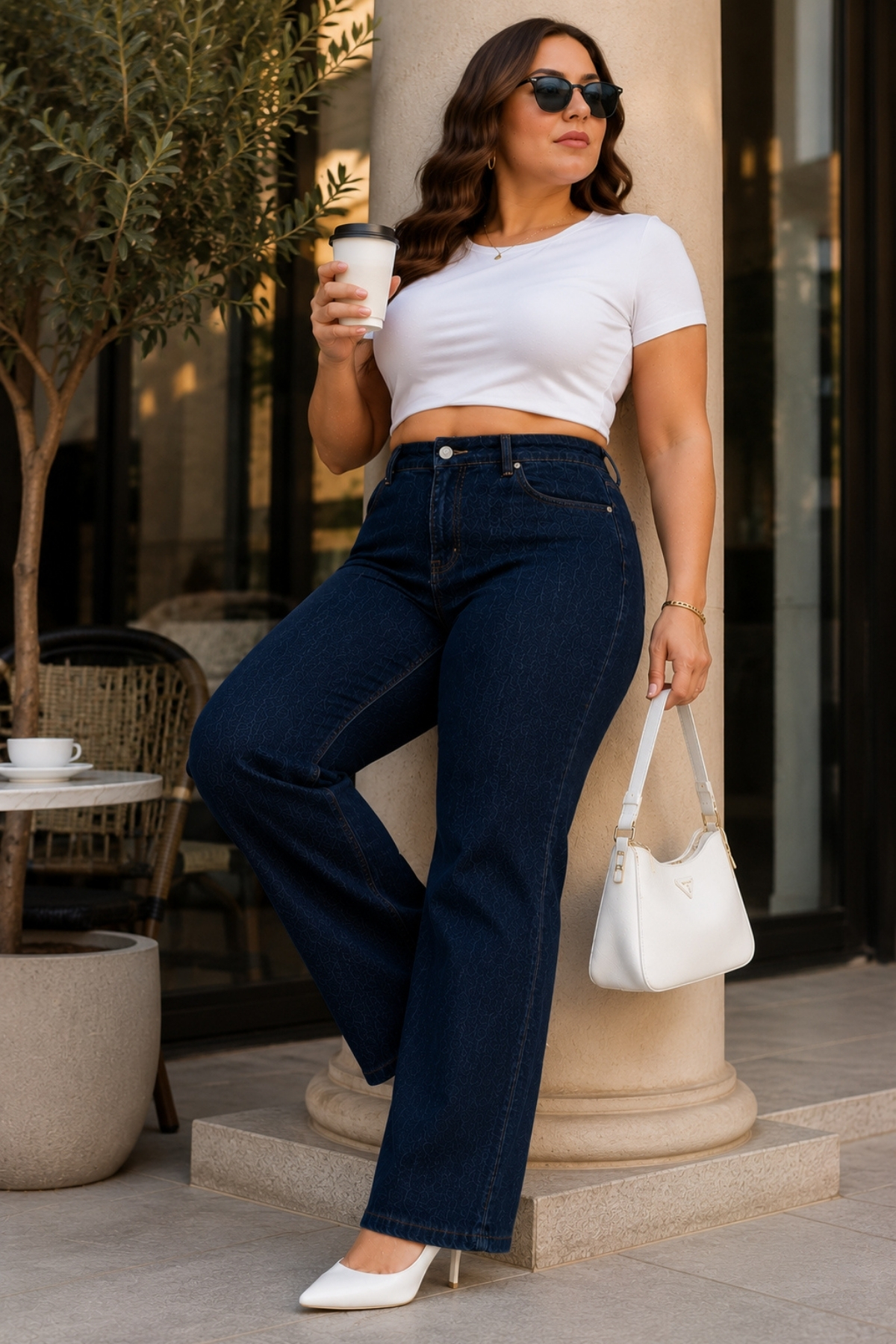 CEDY DENIM - Kadın Büyük Beden Boru Paça Yüksek Bel Regular Fit Likralı Pantolon C626-Lacivert görsel 3