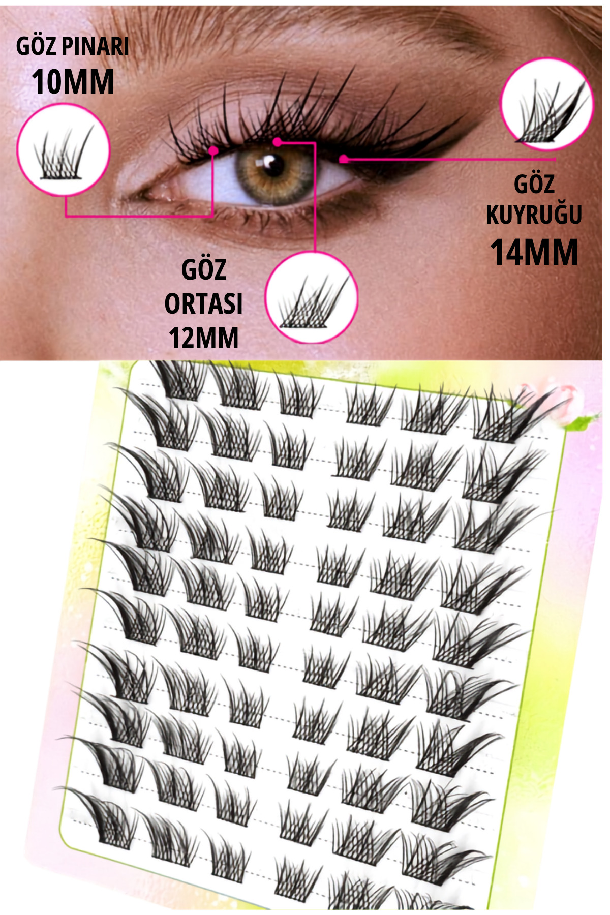 Cat Eye/Fluffy Stil Profesyonel Kirpik Demetleri, Doğal ve Dolgun Görünüm, +10 Uygulama — DK2606 — تصویر 2 از 3