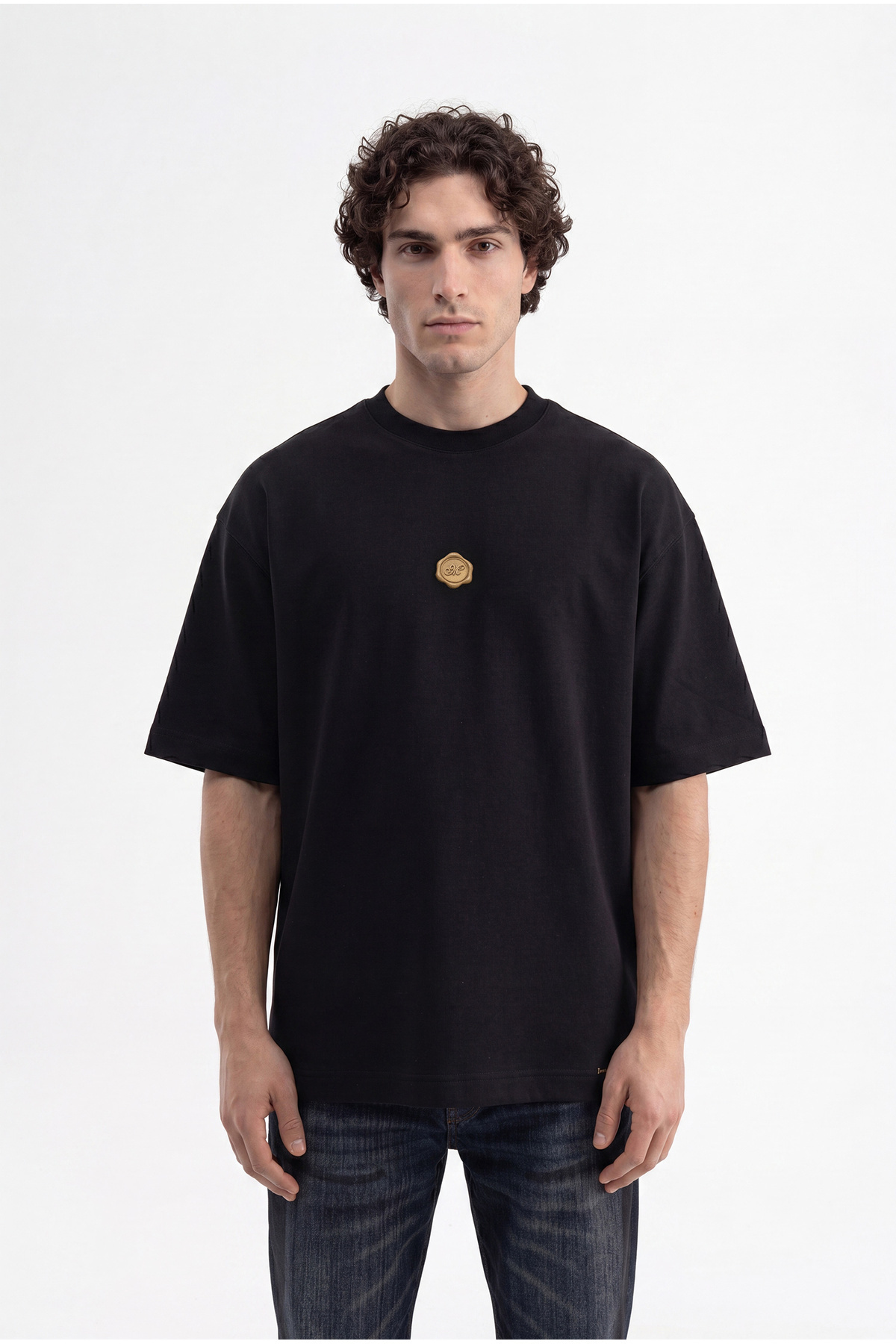 Machinist Men's Seal Printed Double Face Oversize T-Shirt Black