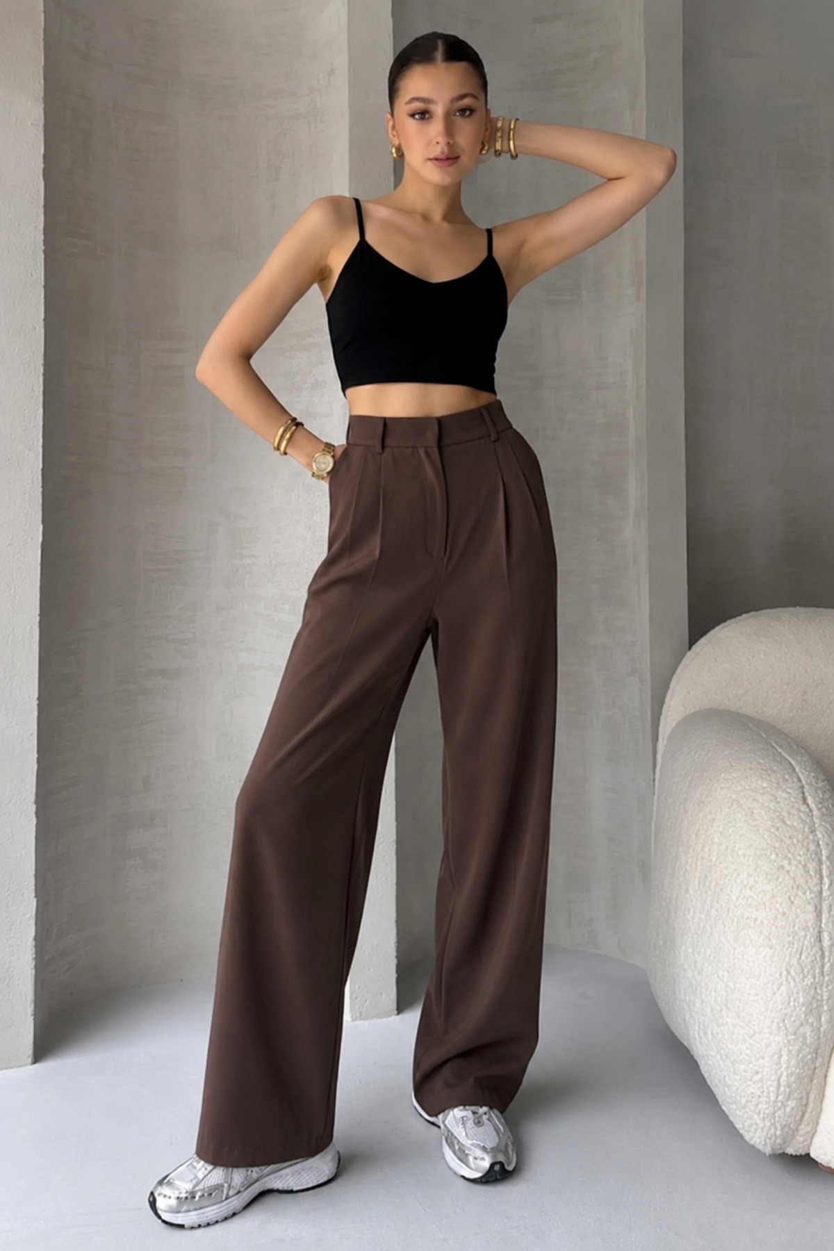 HATCELL Women's Palazzo Oversize Wide Cut Italian Fashion Black Fabric Pants
