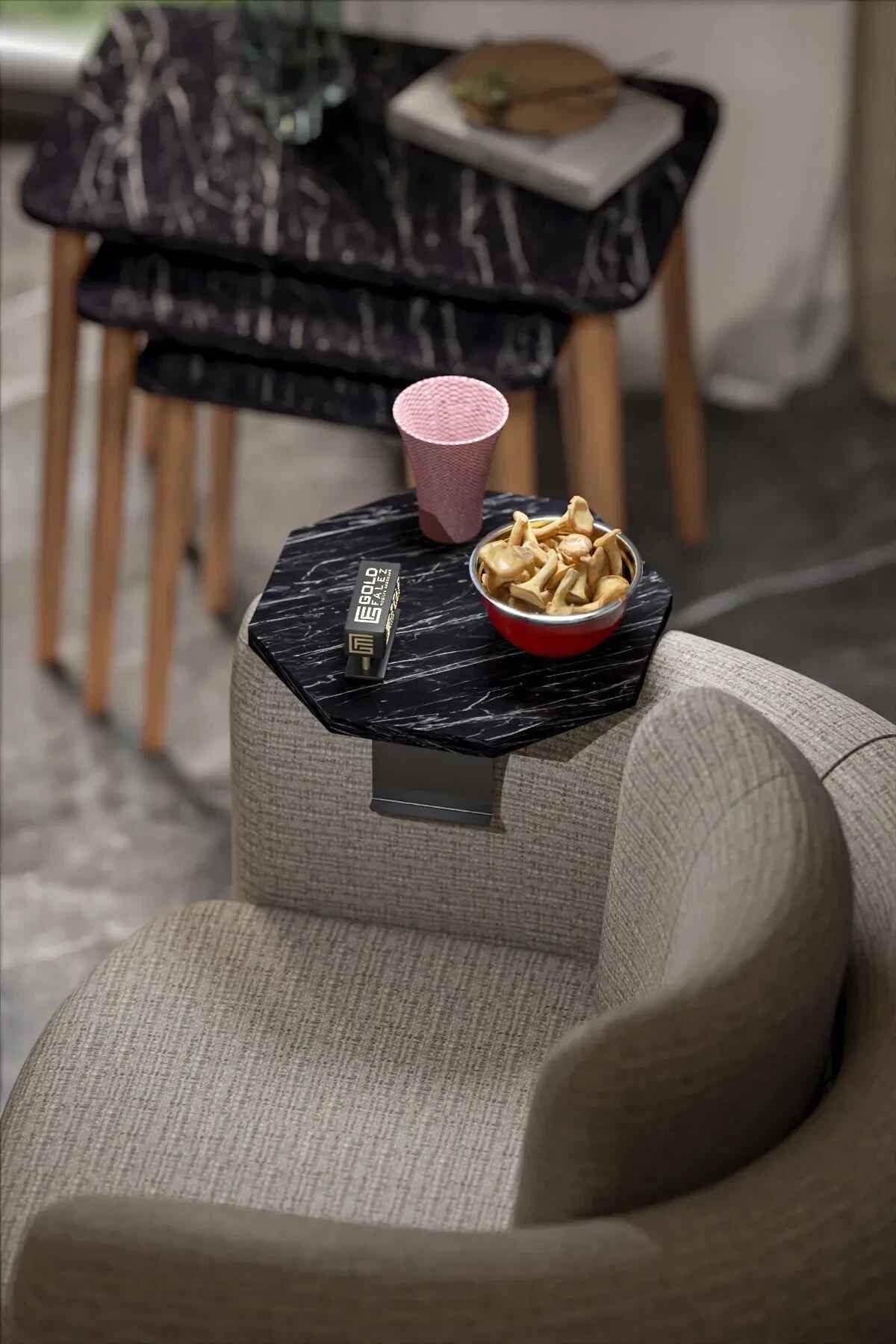 Goldfalez Sekizgen Modern Yan Sehpa Suntalam Beyaz 40x40 görsel 3