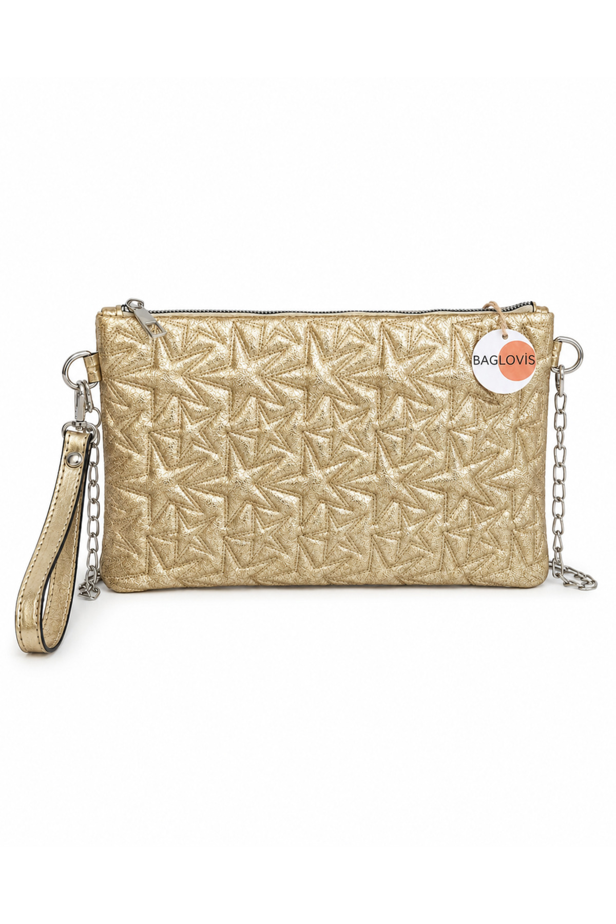 BAGLOVİS Yıldız Nakışlı Kapitone Portföy Çanta Zincir Askılı Abiye Clutch En30 Boy19