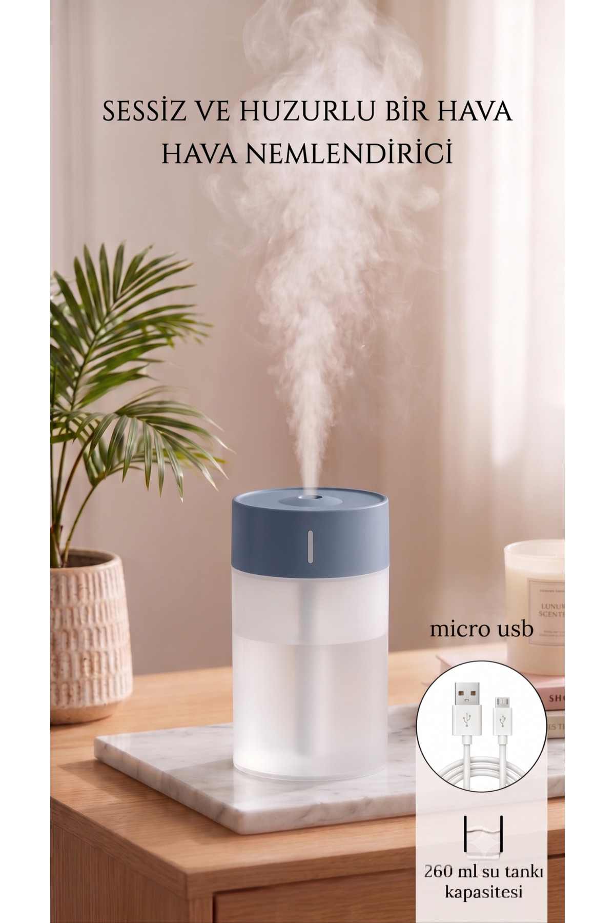 260ml Ultrasonic Air Humidifier Steam Machine 4-6 Hours Mini Portable USB