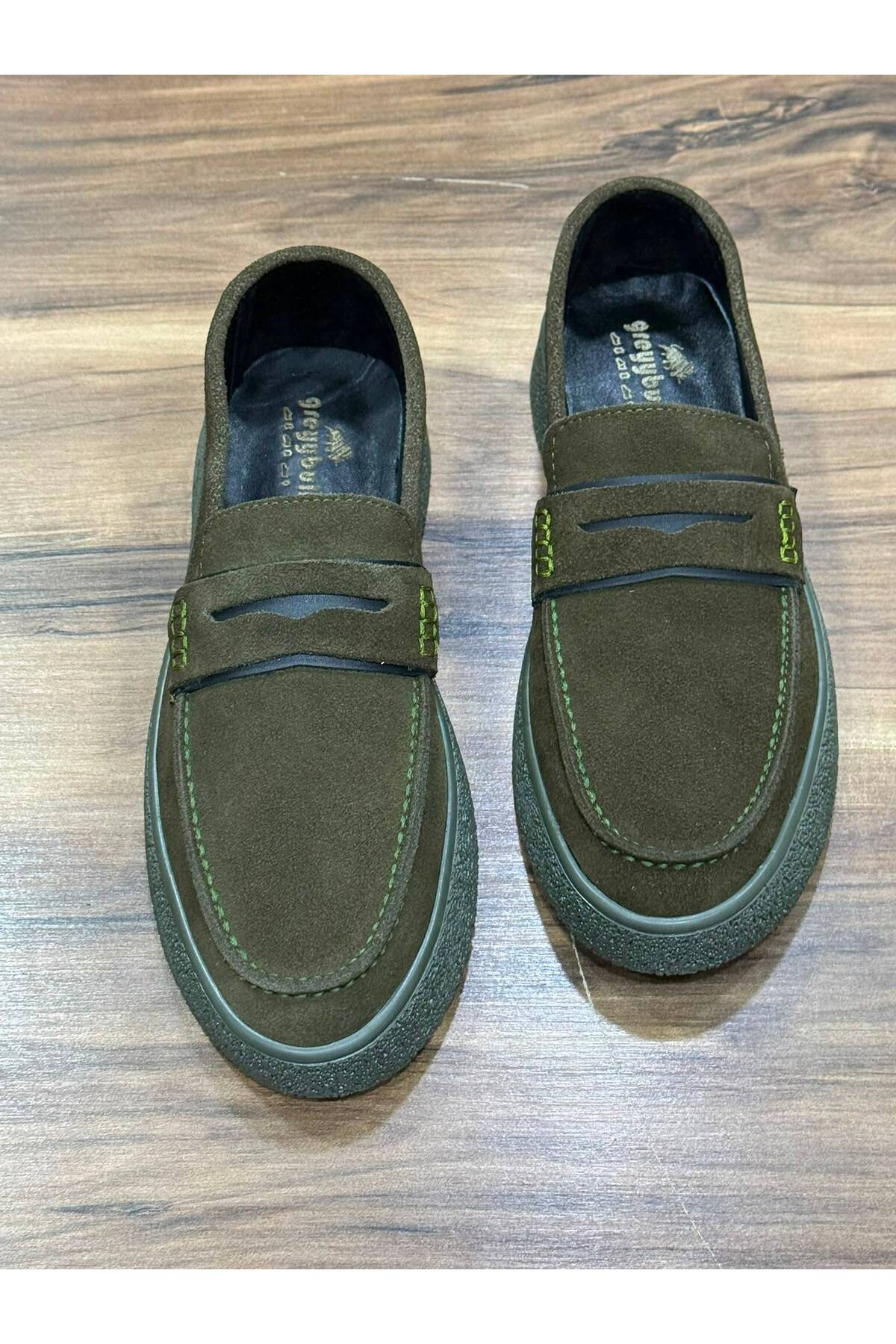 Greyybull Shoes haki süet deri erkek loafer ayakkabı - rahat esnek şık yazlık ayakkabı görsel 4