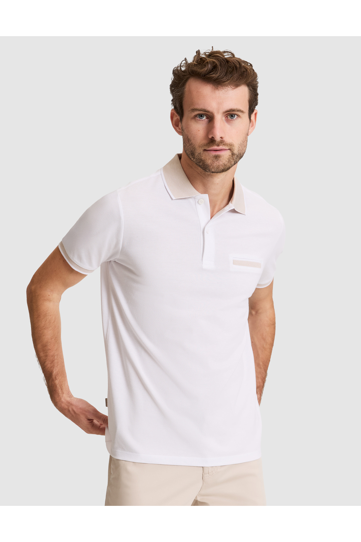 Pierre Cardin White Slim Fit 100% Cotton Buttoned Polo Collar T-Shirt 50307562-Vr013