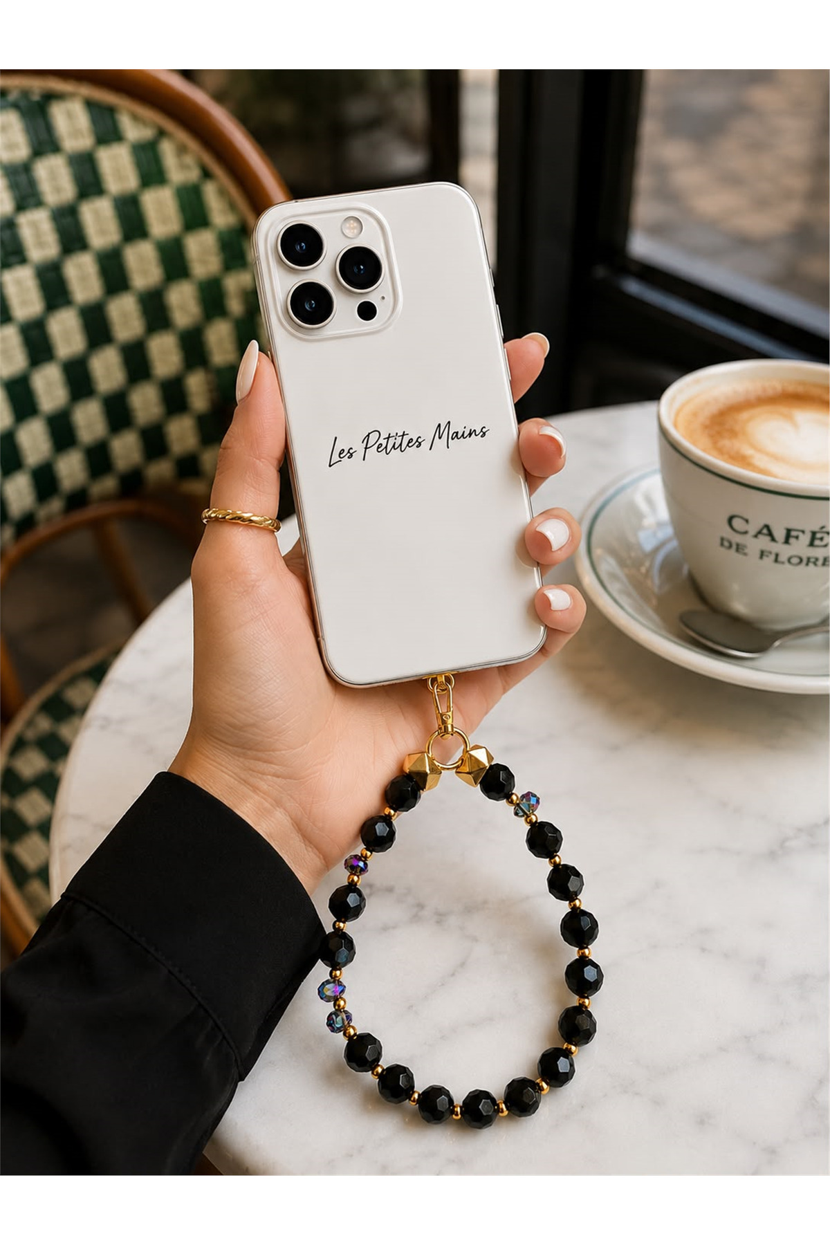Les Petites Mains İconic Siyah-silver Telefon Askısı, Boncuklu