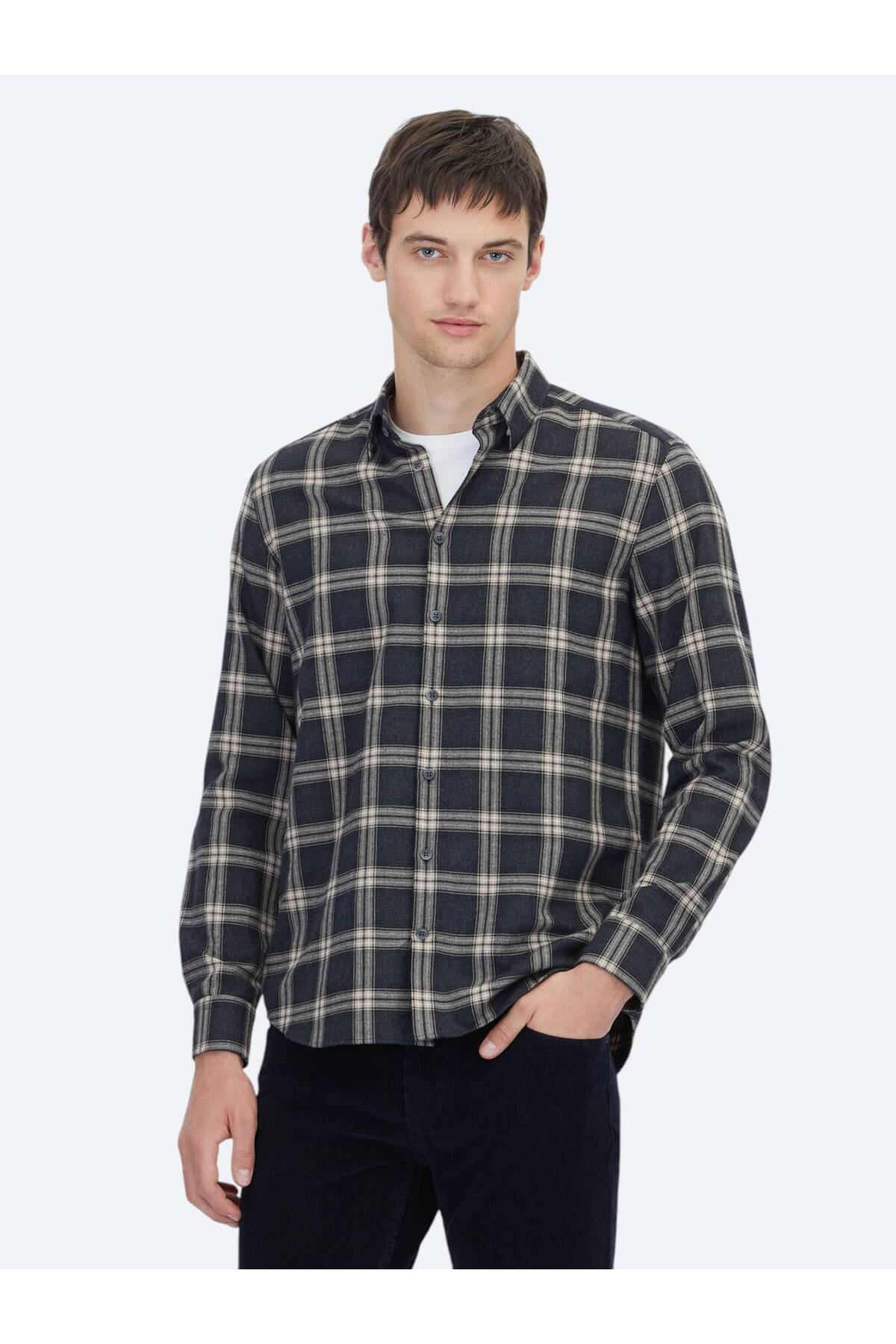 Kip Antrasit Regular Fit Uzun Dokuma Casual Pamuk Karışımlı Gömlek — رنگارنگ 52288