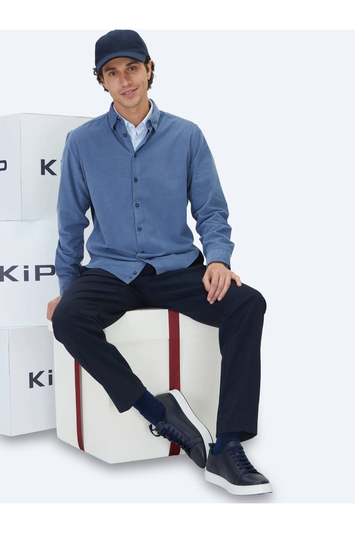 پیراهن راه راه آبی معمولی، بلند، مخمل، کژوال، ۱۰۰٪ پنبه  پیراهن Kip