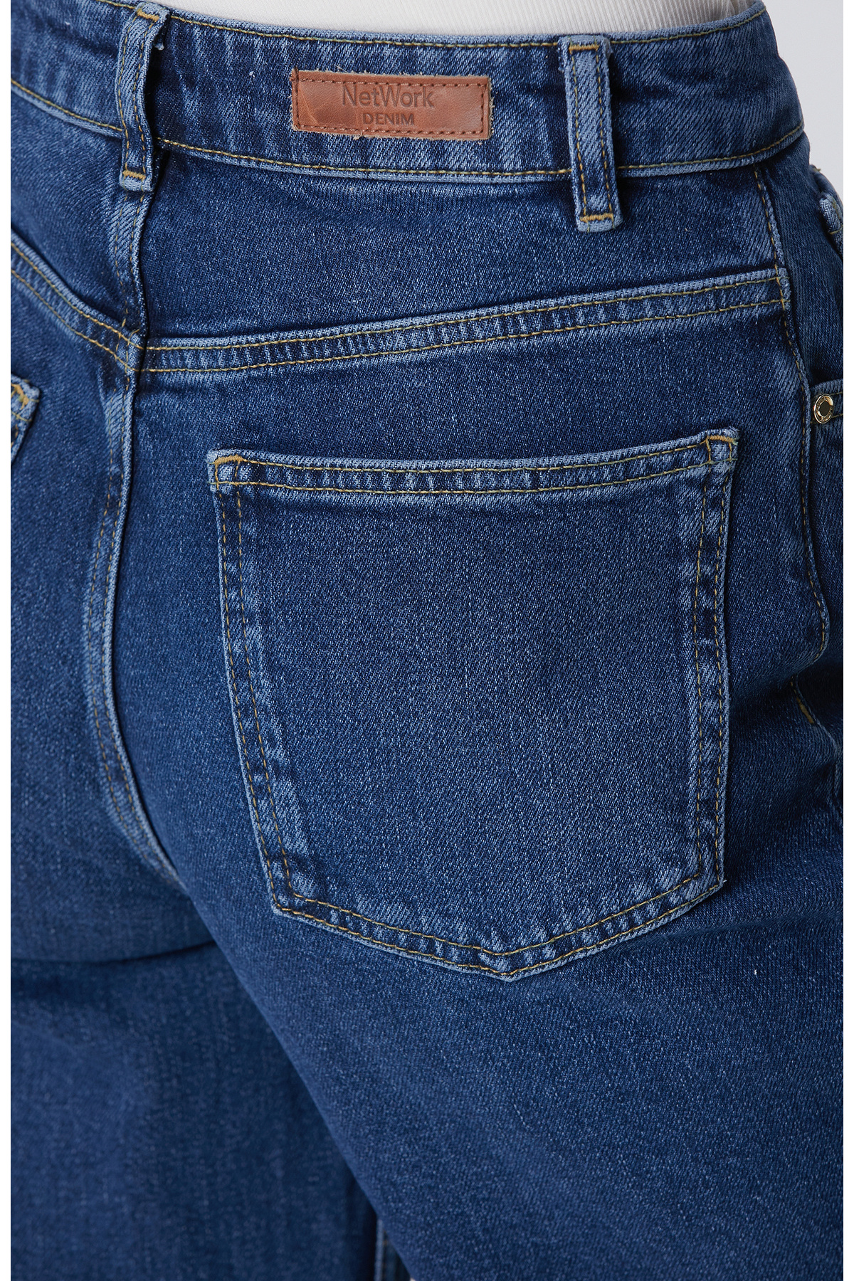 Network İndigo Geniş Paça Detaylı Denim Pantolon görsel 5