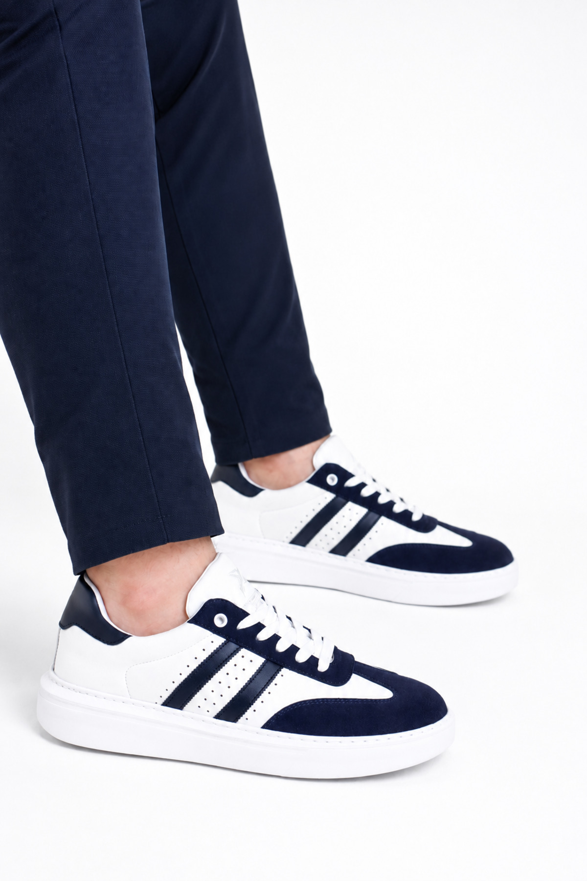 TROVIX Premium Lacivert-Beyaz Erkek Sneaker, Suni Deri & Süet, Beyaz EVA Taban görsel 4