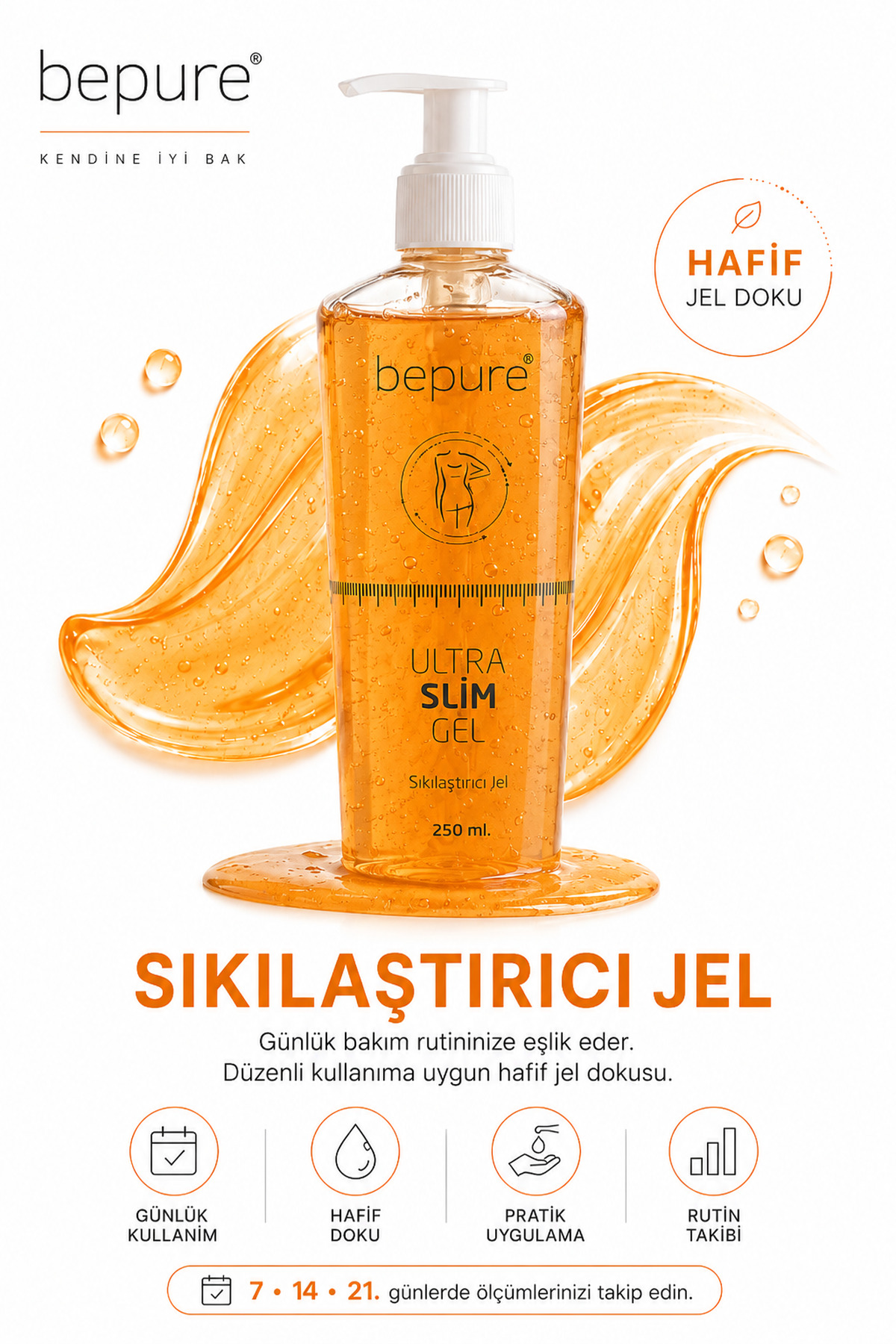 Bepure Selülit Gidermeye Yardımcı Jel, Sıkılaştırıcı Vücut Jeli, Selülit ve Çatlak, Ekstra Güçlü Sıkılaştırıcı Selülit Jeli 250ml — BPRSLLT