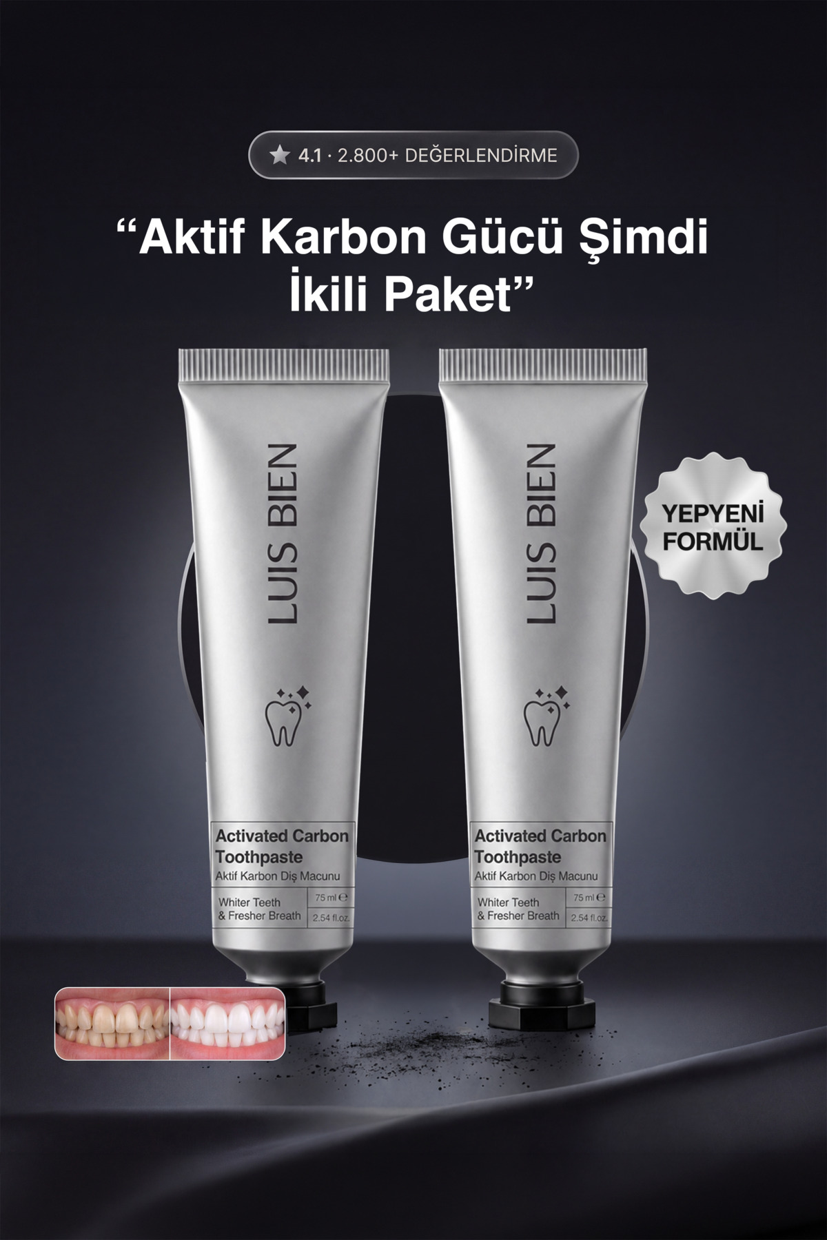 Luis Bien Organik Aktif Karbonlu Diş Beyazlatıcı Macun 75 ml x 2 Adet