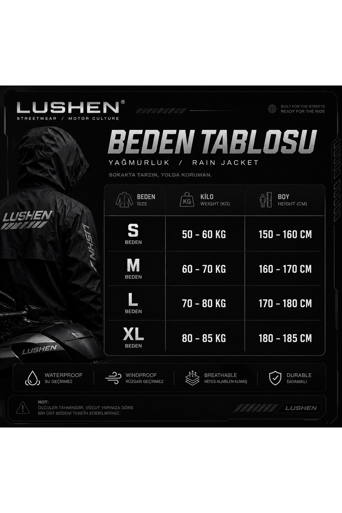 Lushen Unisex Paraşüt Kumaş Oversize Dijital Baskılı Siyah Rüzgarlık Yağmurluk İnce Ceket görsel 3