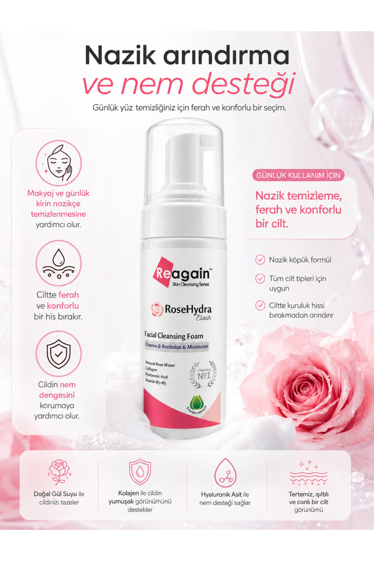 Gözenek ve Sebum Dengeleyici Yüz Temizleme Köpüğü - Niacinamide, Zinc PCA & Hyaluronik Asit 150 ml — TYCUKP4PFN169944454660440 — تصویر 3 از 8