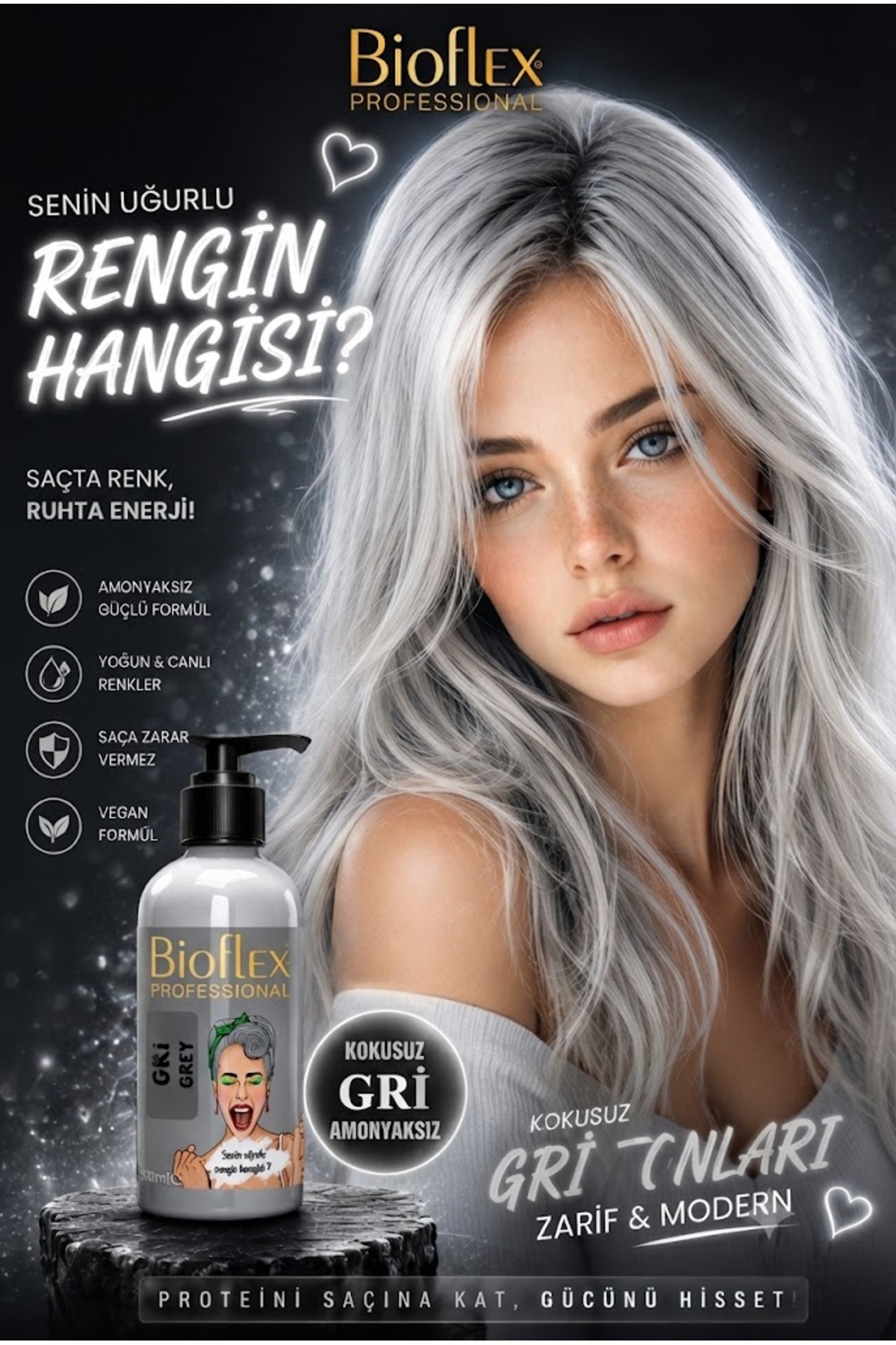 Gri Antrasit Gri Geçici Renkli Saç Renkli Saç Boyası 250 ml Kokusuz Su Bazlı Amonyaksız — خاکستری 123 — تصویر 3 از 9