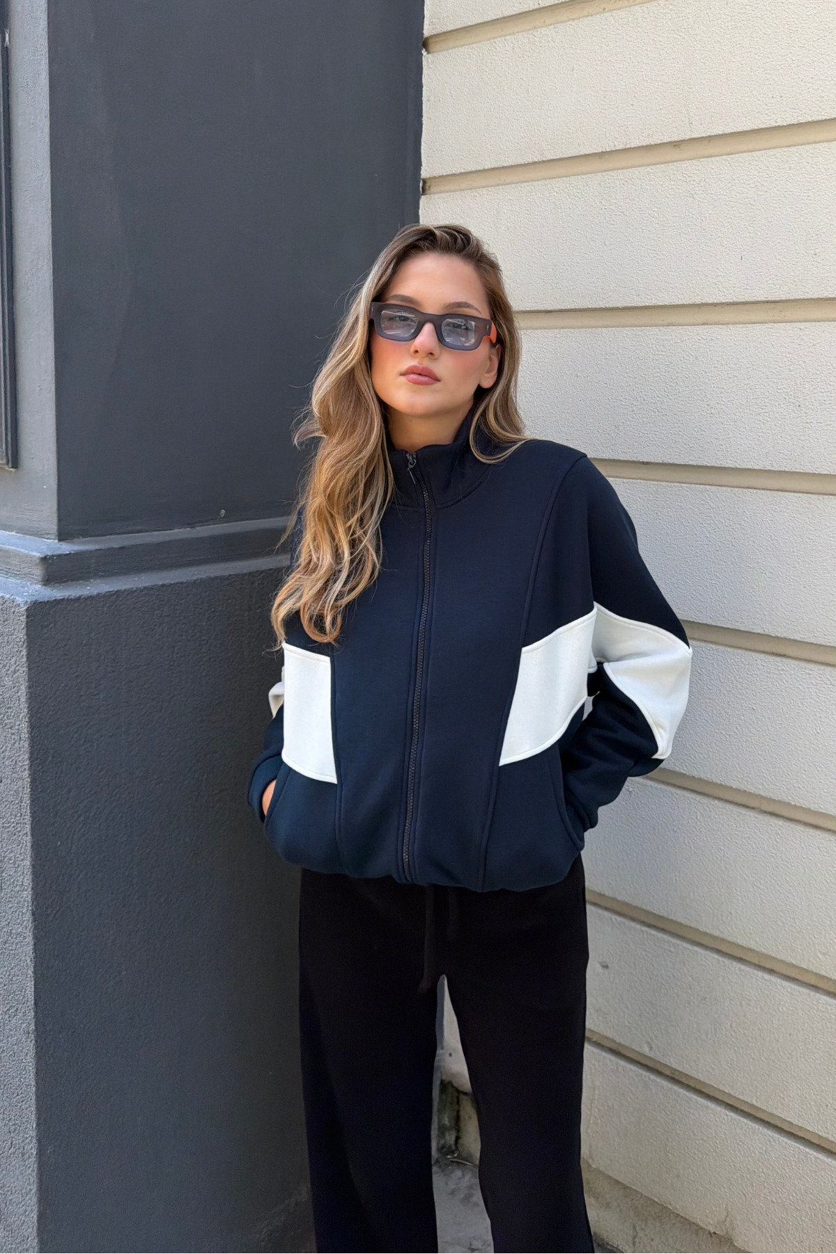 macharel jeans Lacivert Dik Yaka Cepli Fermuarlı Sweat Hırka görsel 4