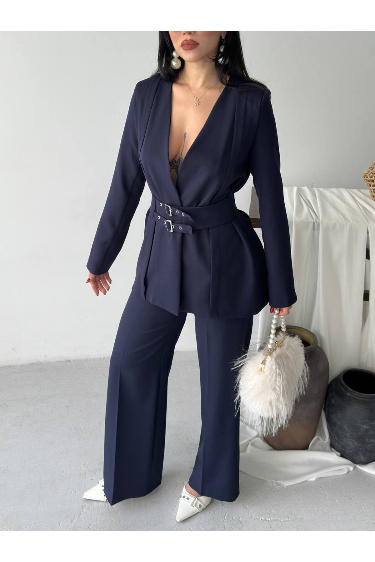 Ensemble Blazer et Pantalon à Ceinture Premium Fit - Görsel 5