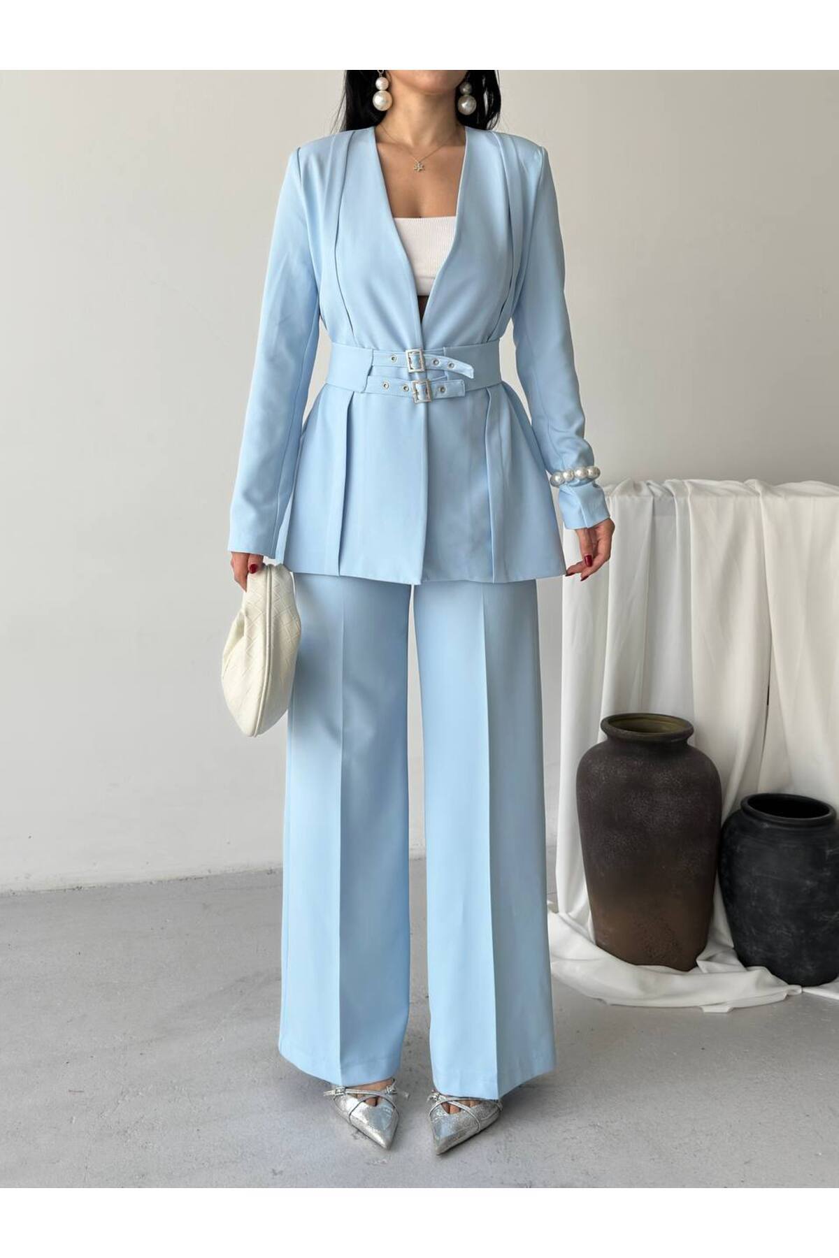 Premium Fit Belted Blazer and Trousers Two-Piece Set - Görsel 7