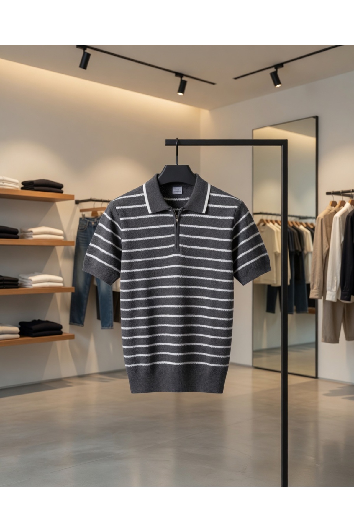 ixir New Model 2026 Men's Short Sleeve Striped Poloyaka Knitwear T-Shirt Textured Knitted 100% Cotton Summer Basic T-Shirt