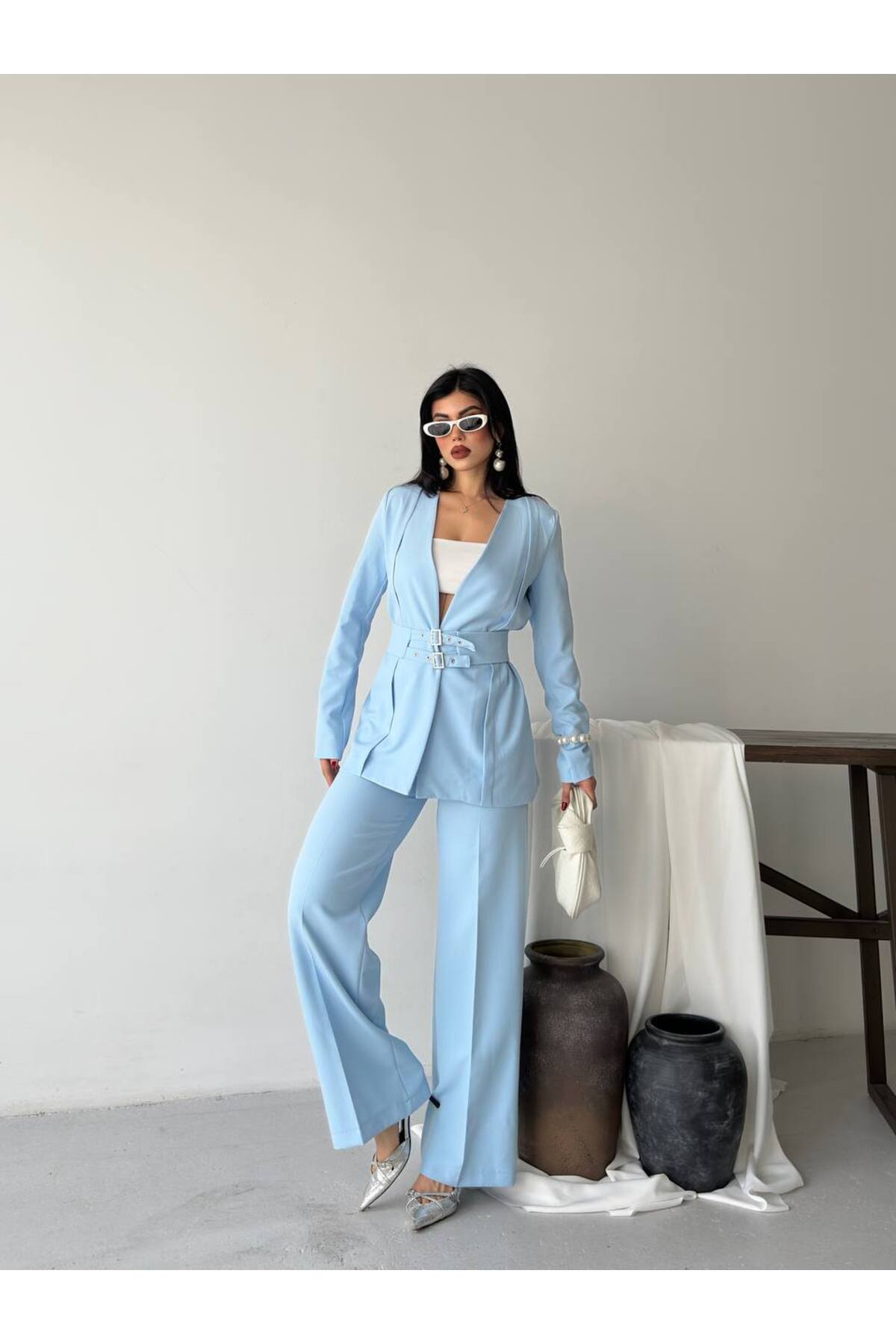 Premium Fit Belted Blazer and Trousers Two-Piece Set - Görsel 4