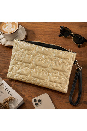 Newish Polo Kadın Yıldız Desenli Parlak Portföy & Clutch Çanta