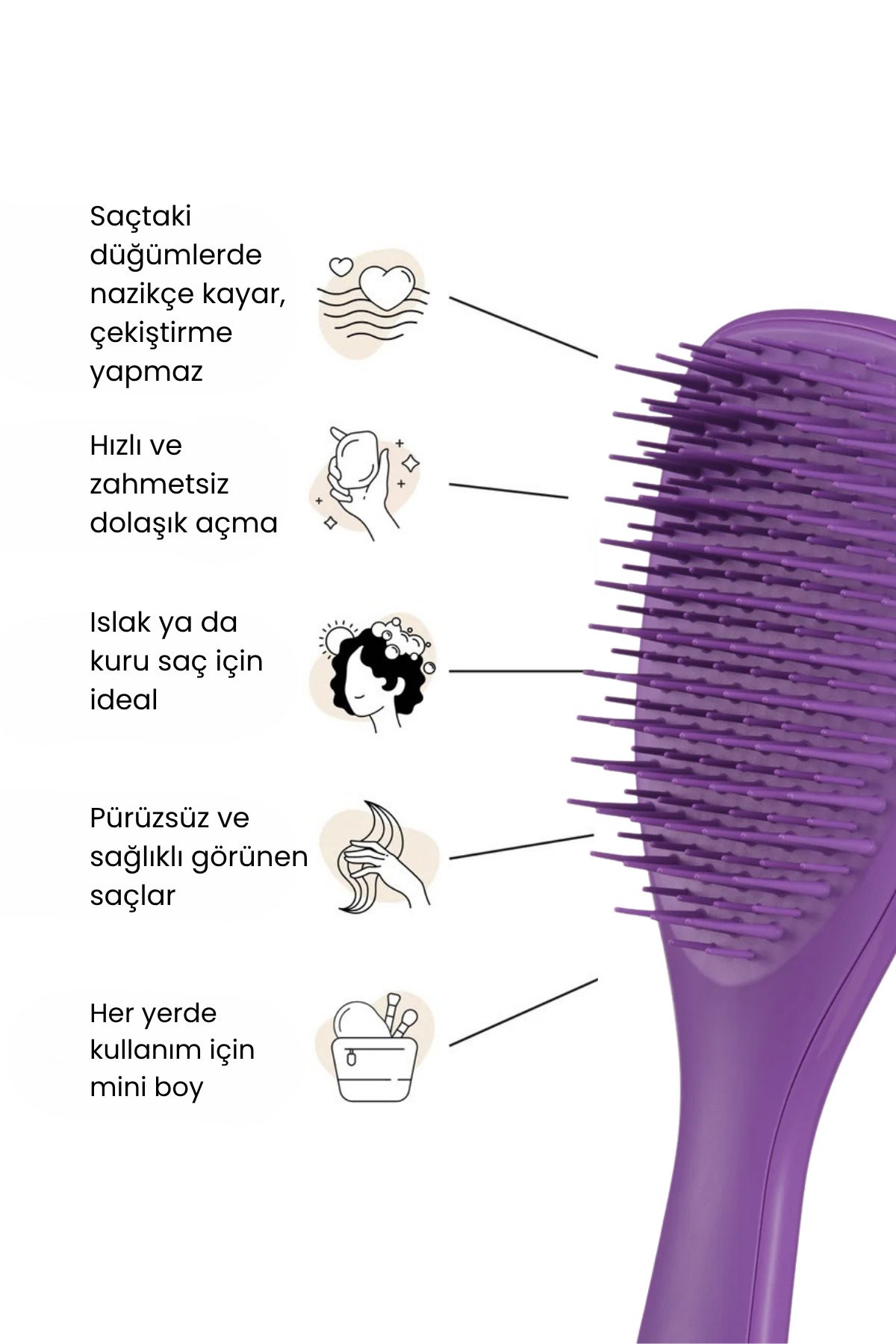 The Ultimate Detangler Fresh Purple Eletriklenme Önleyici Mini Boy Tarak (Düz ve Kıvırcık Saçlar) — بنفش 5060926688916 — تصویر 4 از 7