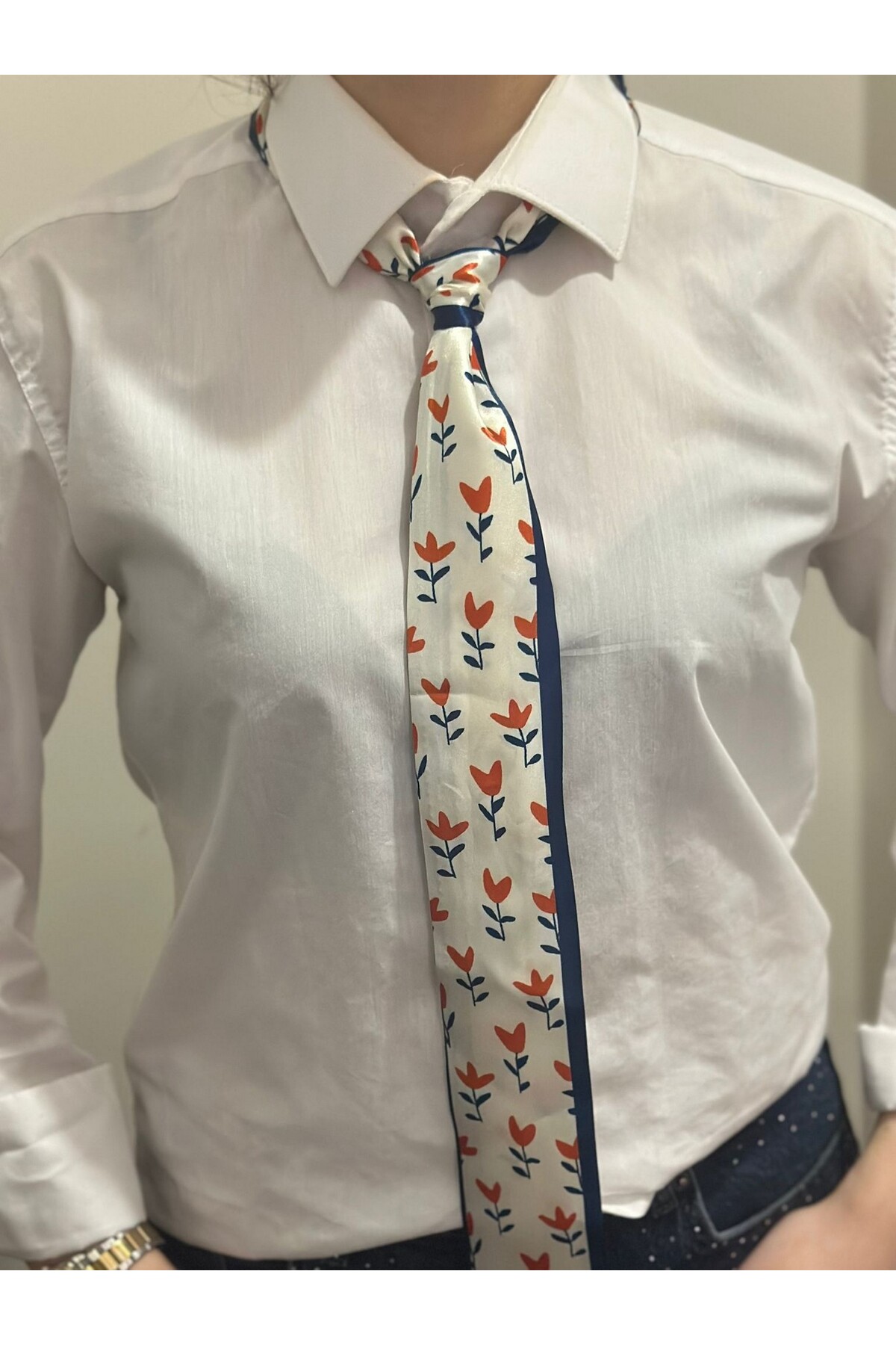 Orange Flower Detail Tie Scarf