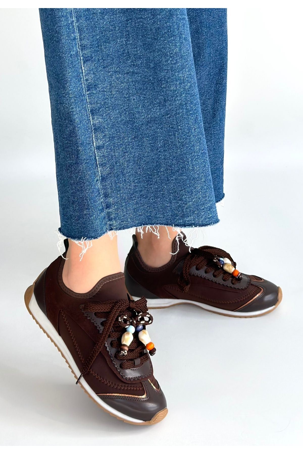 Generic Brands Riaf Brown Leather Lace-Up Sneakers