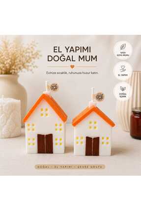 NovaCandleCo 2’li Ev Şeklinde El Yapımı Soya Mum Seti – Dekoratif Doğal Mum