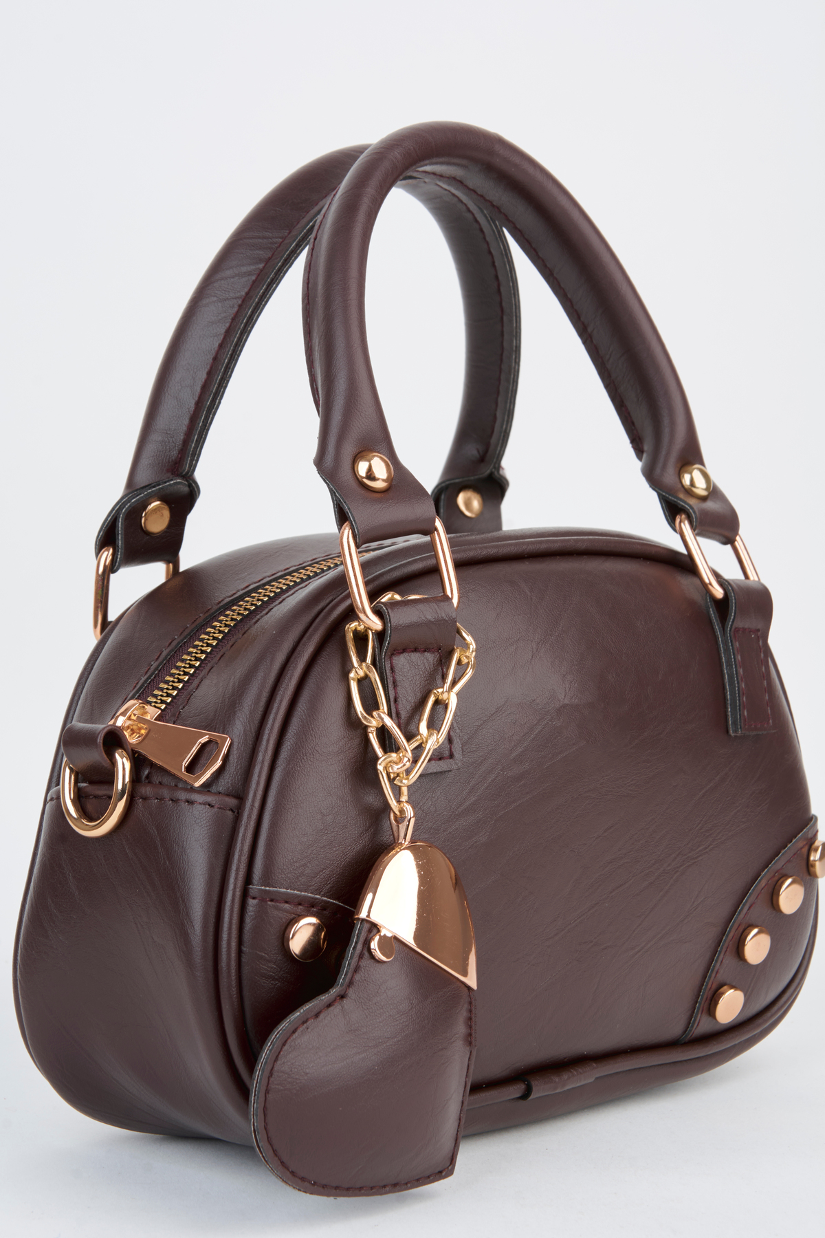 Women's Lal Brown Heart Charm Detailed Adjustable Strap Zipper Closure Hand Sleeve And Shoulder Bag