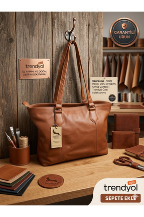 Capreolus Leather Hakiki deri taba renk totebag çanta el yapımı