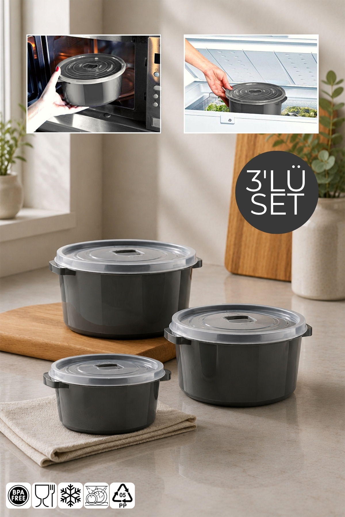 Nandy Home 3'lü Set Mikrodalga Ve Difrizde Kullanılabilen Saklama