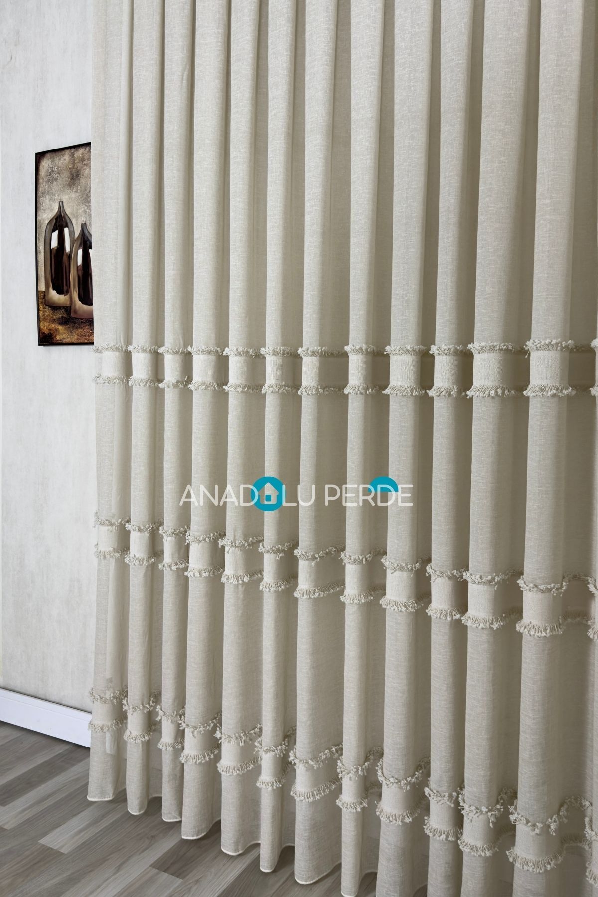 Mink Striped Linen Textured Tulle Curtain |1/3 Frequent Pleat|Modern Living Room, Living Room Heavy Weight Leaded