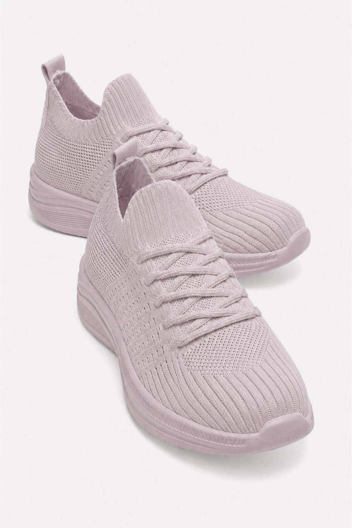 Laced Striped Knitwear Women's Sports Shoes POWDER
