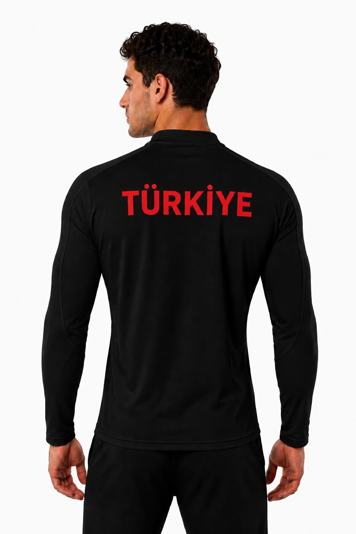 GHASSY CO . Türk Bayrak Logolu Tam Fermuarlı Dalgıç Kumaş Uzun Kollu Slim Fit Esnek Spor Sweatshirt görsel 3