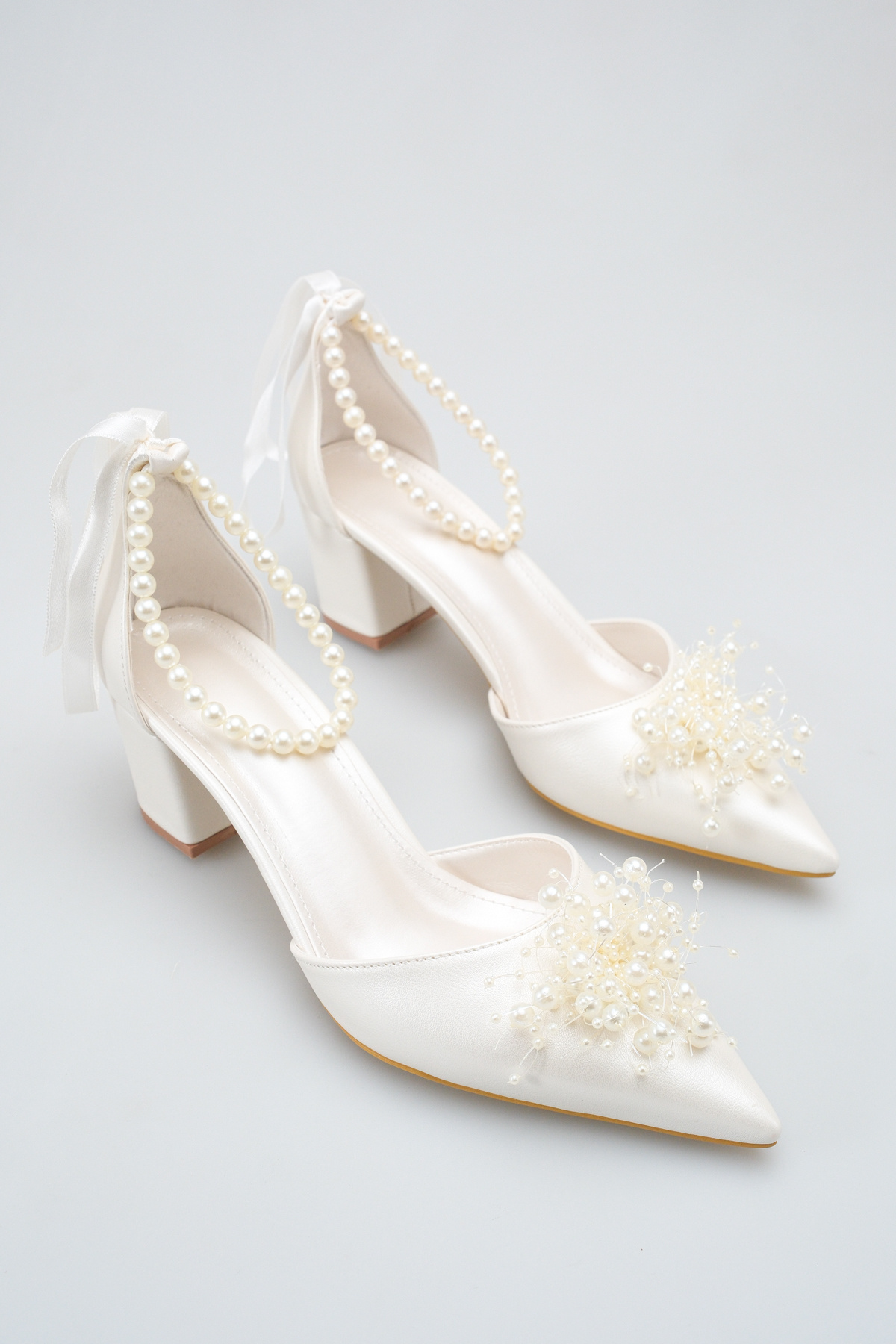 Bridal Pearl Dream Thick Heels Pointed Toe Pearl Special Day Wedding Wedding Bridal Shoes - 6 cm