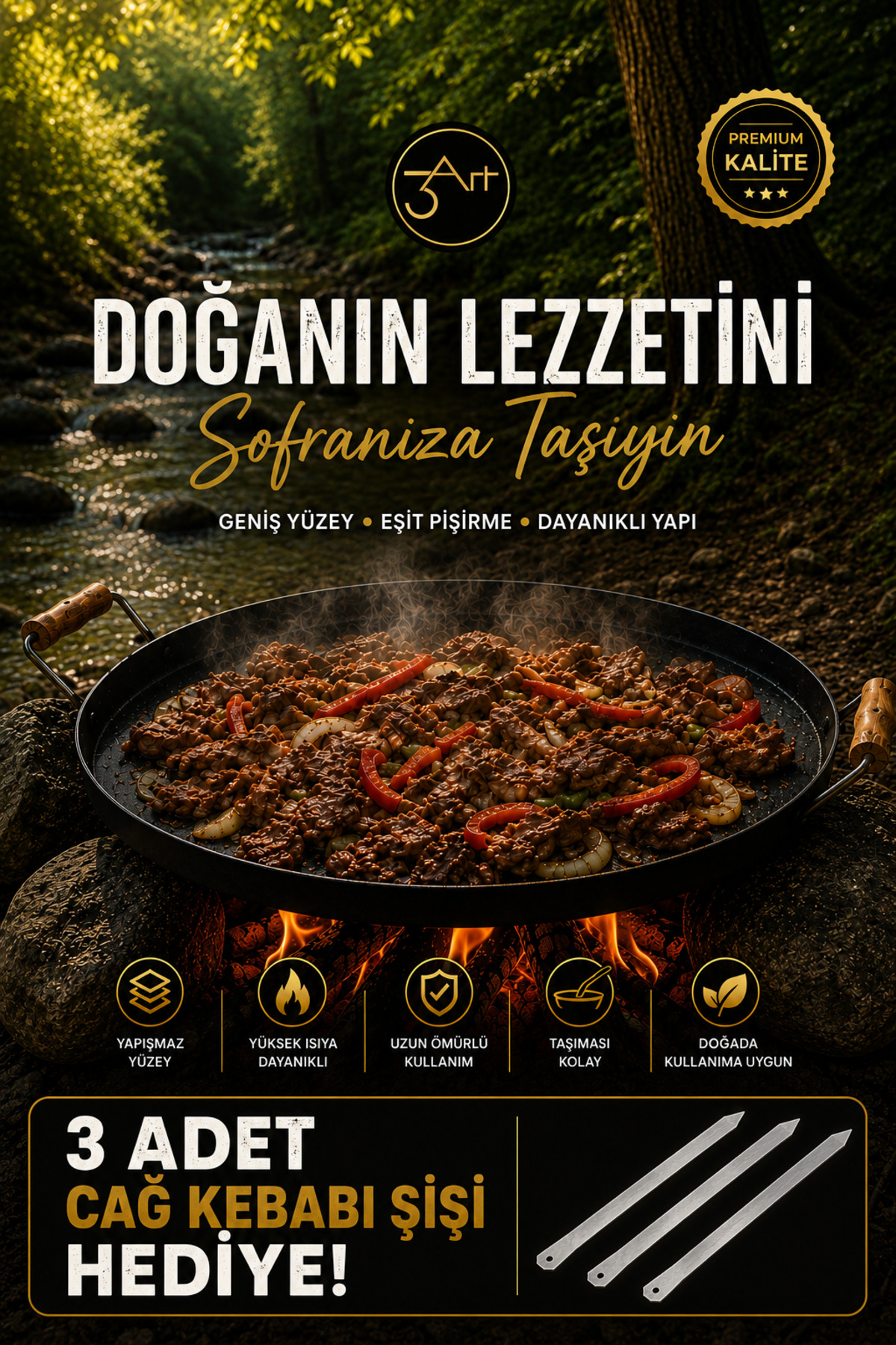 Steel Roasting Pan – Large Surface Non-Stick Steel Roasting Pan - Meat Sautéing, Roasting, Vegetable and Camping Cooking Plate