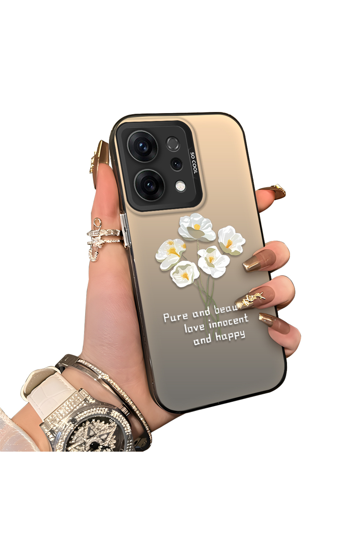 Oppo Reno 14f Compatible Hard Acrylic Rear Silicone Edge Lens Protection Case