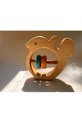 Madwoodtoys Doğal Ahşap Sincap Çıngırak – El Yapımı, Montessori Uyumlu Bebek ...