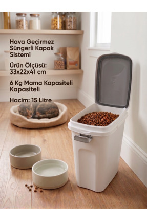 Tasma Market 15 Litre Mama Saklama Kabı Hava Geçirmez Contalı – Kedi Köpek Ma...
