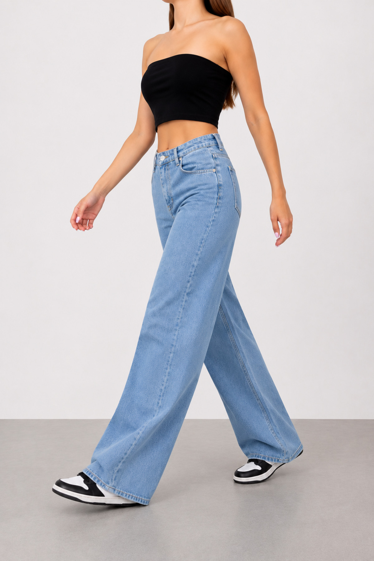 Lighter Jeans Açık Mavi Likralı Wide Leg Palazzo Jean Yüksek Bel Bol Paça Kadın Pantolon görsel 2