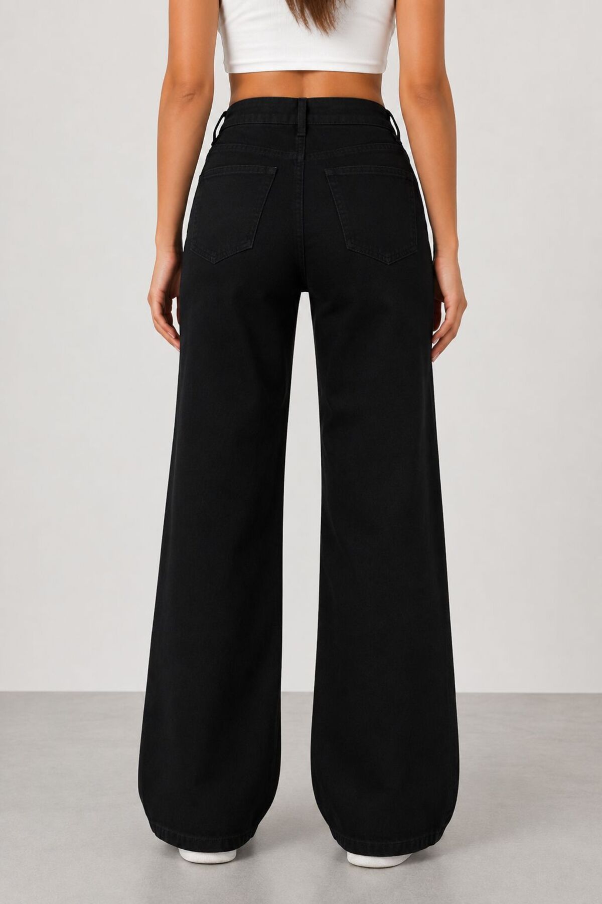 Lighter Jeans Kadın Siyah Esnek Wide Leg Yüksek Bel Jean Bol Paça Rahat Kesim Denim Pantolon görsel 3