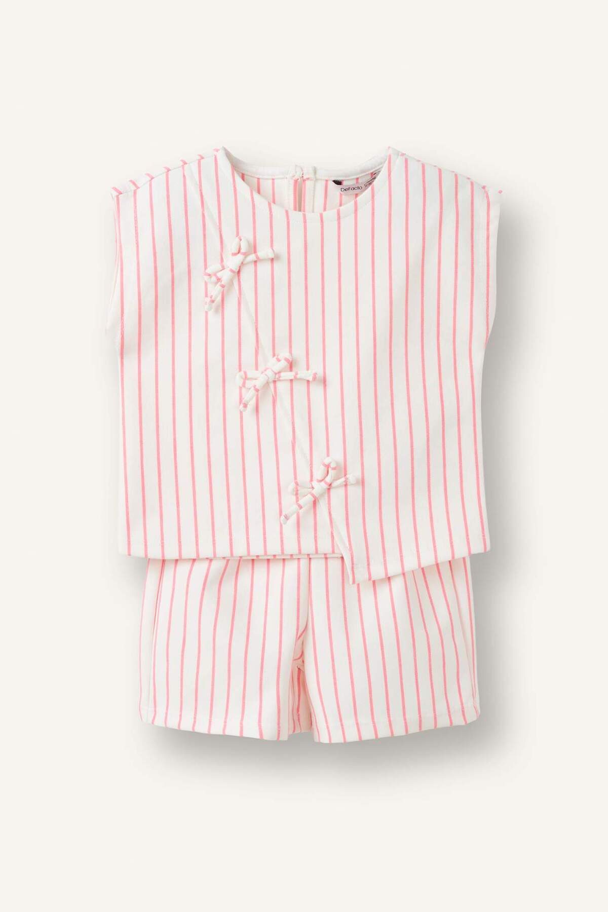 Defacto Crew Neck Striped Sleeveless Top Shorts Bottom 2-Piece Pink Set Baby Girl H8618A526Sm