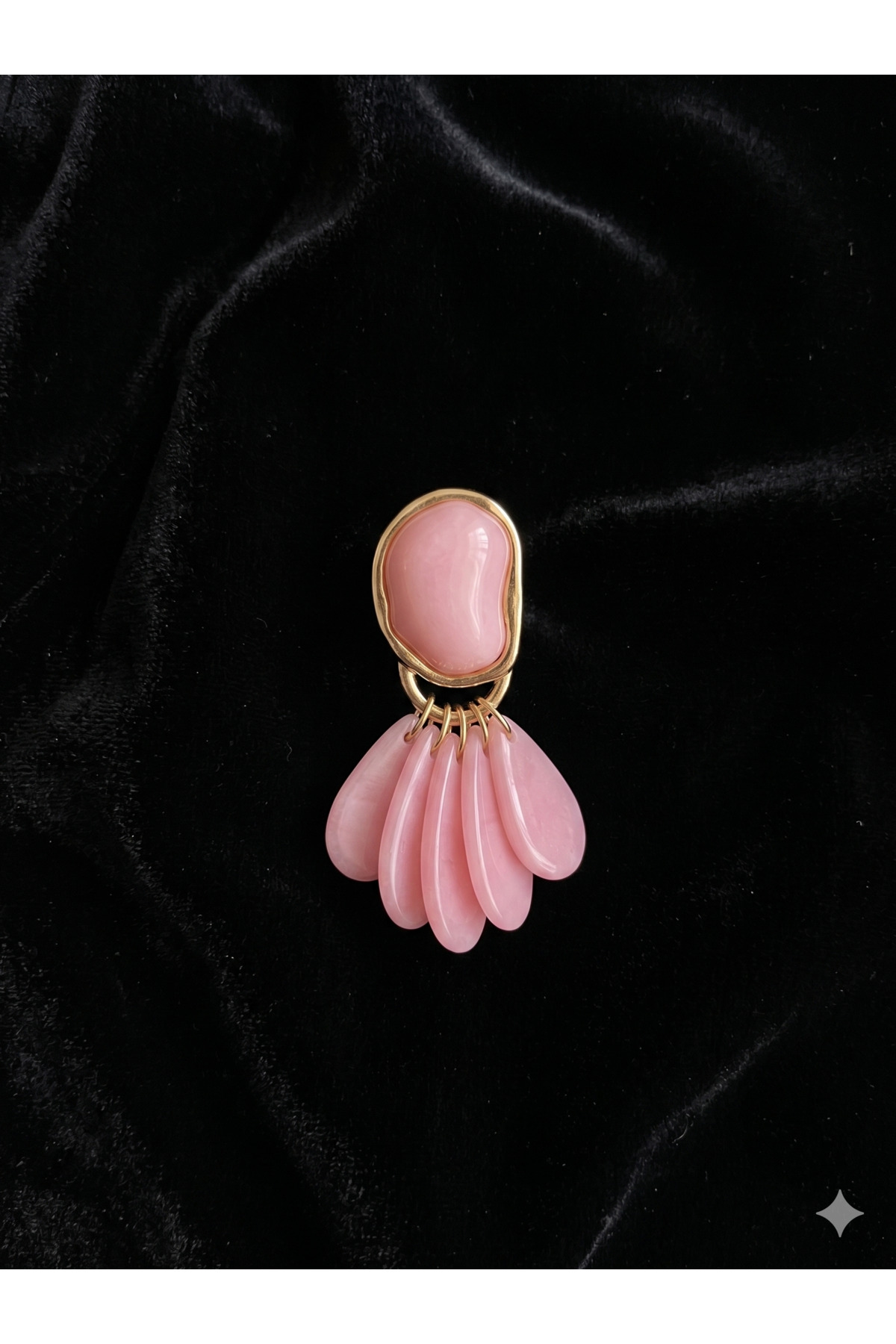 Pembe Doğal Taş Görünümlü Küpe 2