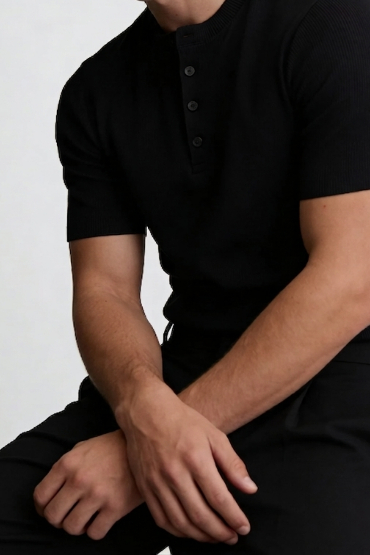 ATE STUDIOS Henley Yaka Dar Kesim Kısa Kol Erkek Loose Fit Tişört görsel 5