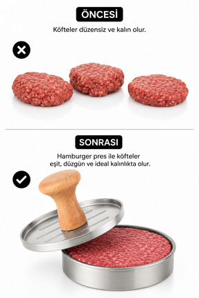 SIMPLIO Paslanmaz Çelik Hamburger Press Köfte Kalıbı 12 cm
