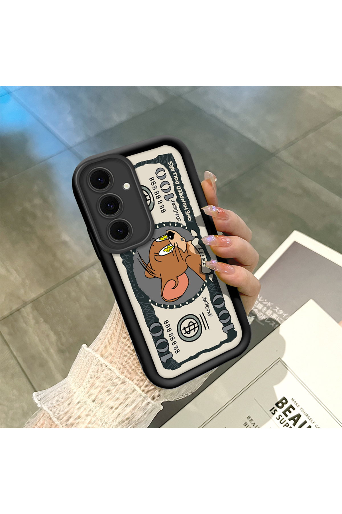 Samsung Galaxy S24 FE Compatible High Quality Cartoon Printed Shockproof Black Silicone Case