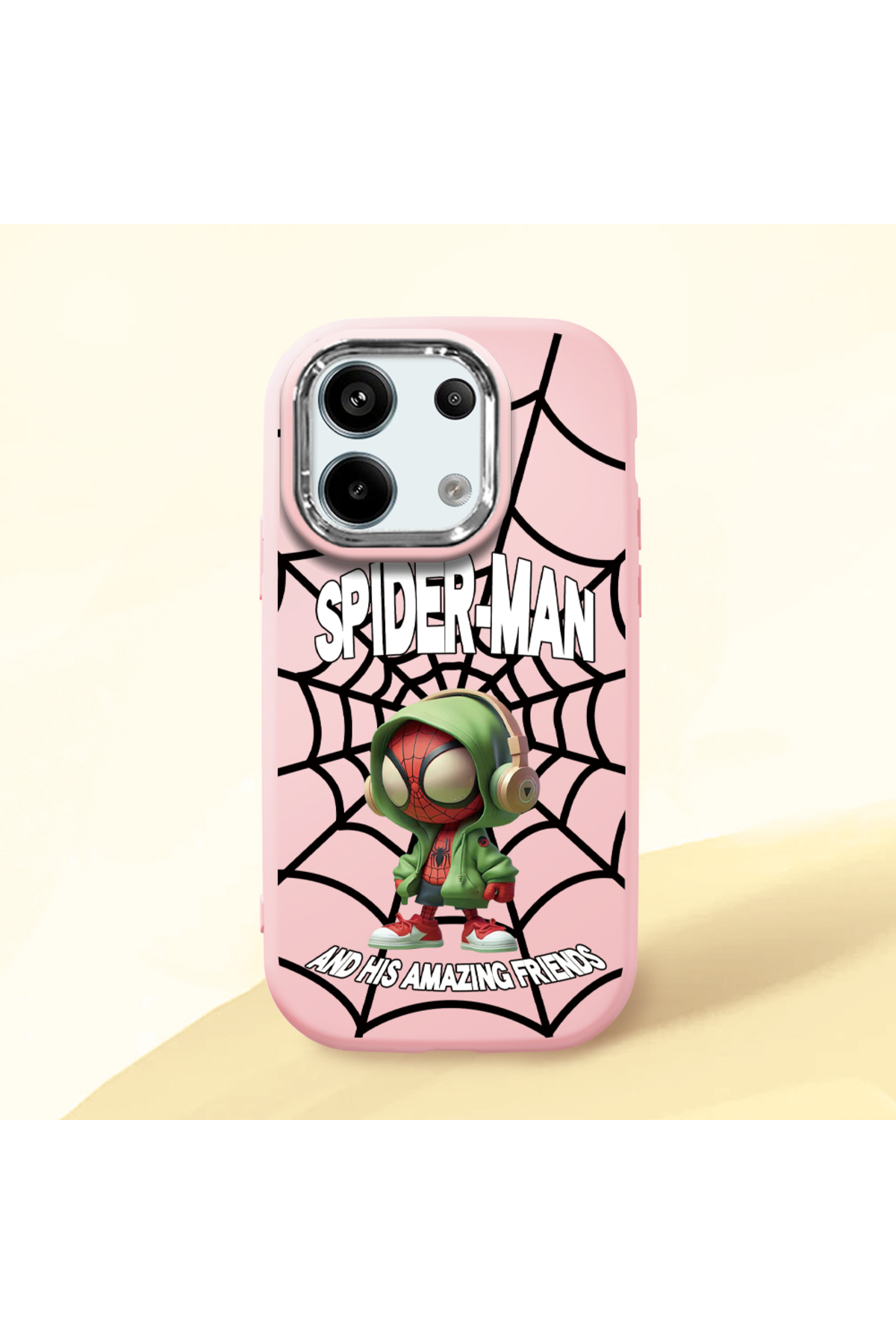 Redmi Note 13 Pro 5G Compatible Case camera protector Pink Silicone Couple Phone Case with Spider Pattern